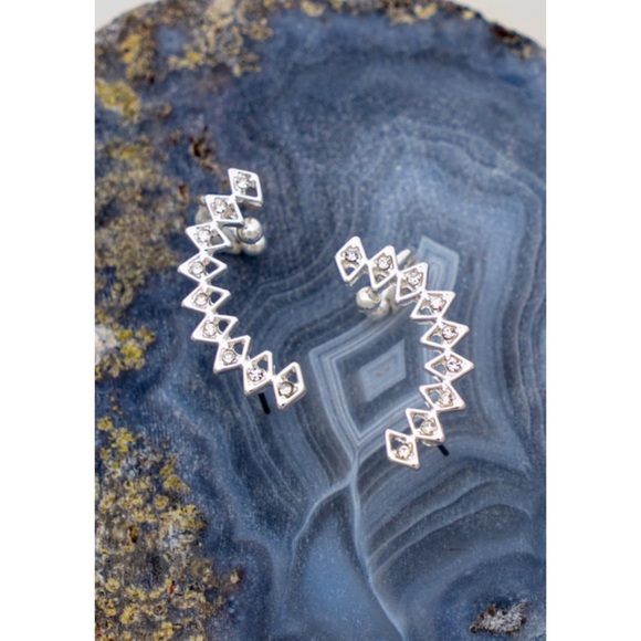Jewelry - Silver Geo Shape Rhinestone Ear Cuff Earrings
